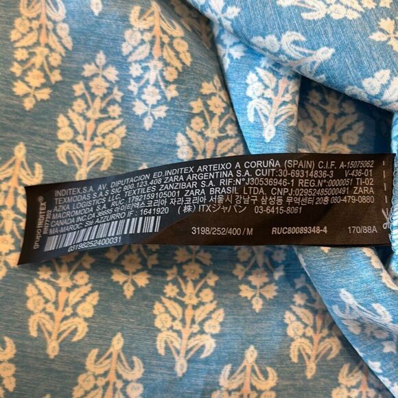 ZARA blue/white print short ruffle hem babydoll dress boho Sz M - Picture 12 of 12